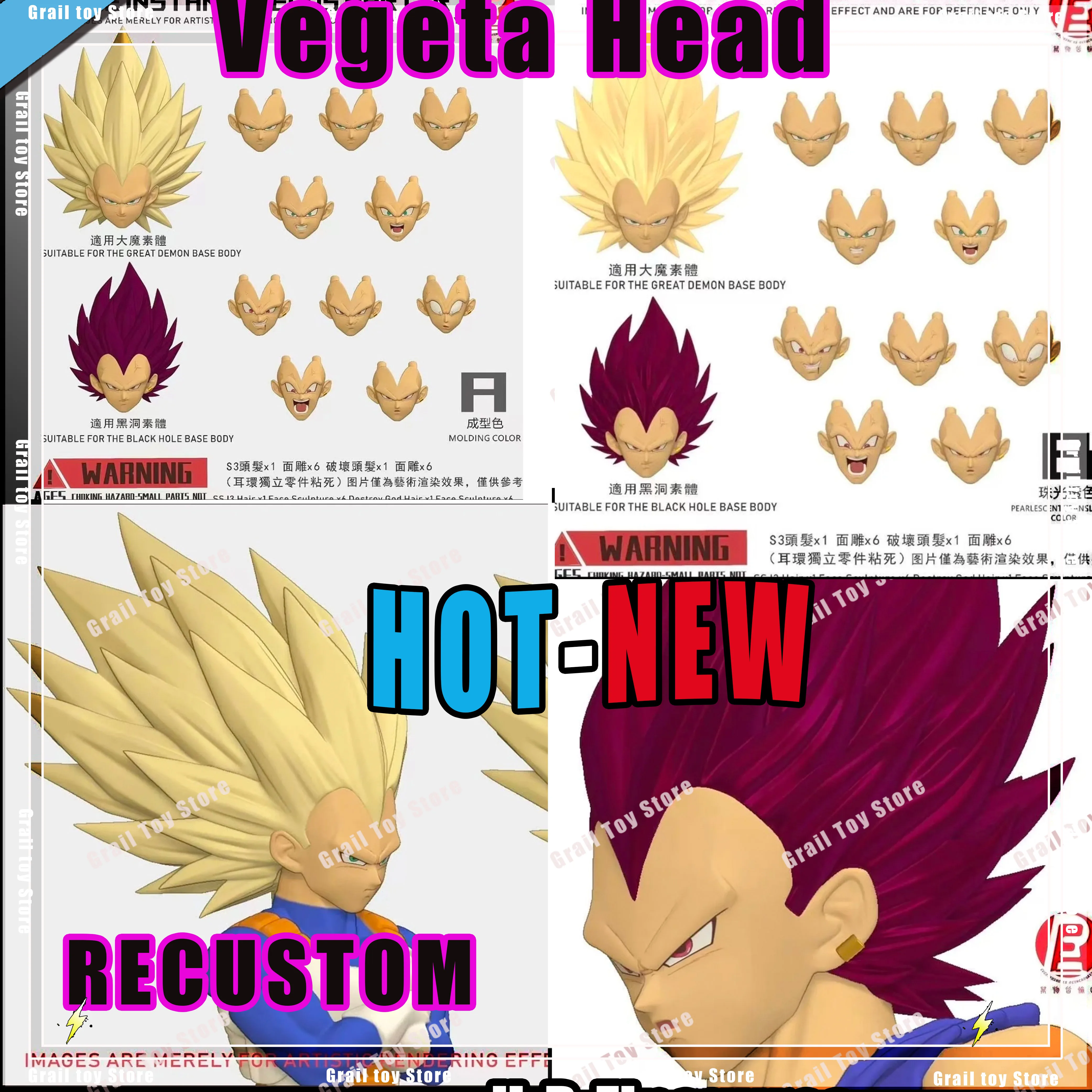 

New RECUSTOM Dragon Ball Z SHF Super Saiyan 3 SSJ3 Vegeta Heads Accessories Headsculpt Anime Action Figure Toys PVC Gift