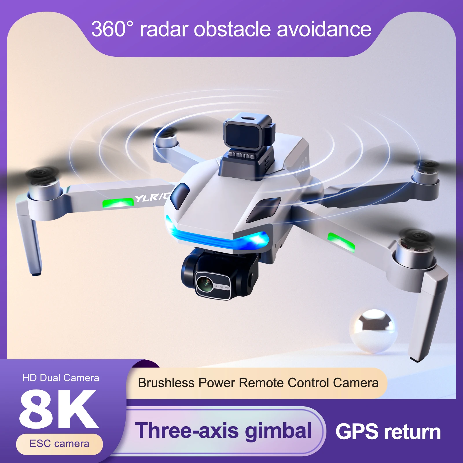 Drone Brushless Three-Axis Anti-Shake Self-Stable Drone Gimbal High-Definition Aerial Camera Remote Control Obstacle Avoidance Aircraft Gps