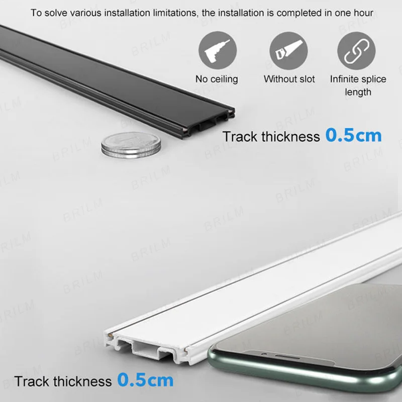 Ultra Thin Magnetic Track Light No Ceiling Required Surface Mounted DC48V Rail Home Store Flood Grille Spot LED Lamp Black White