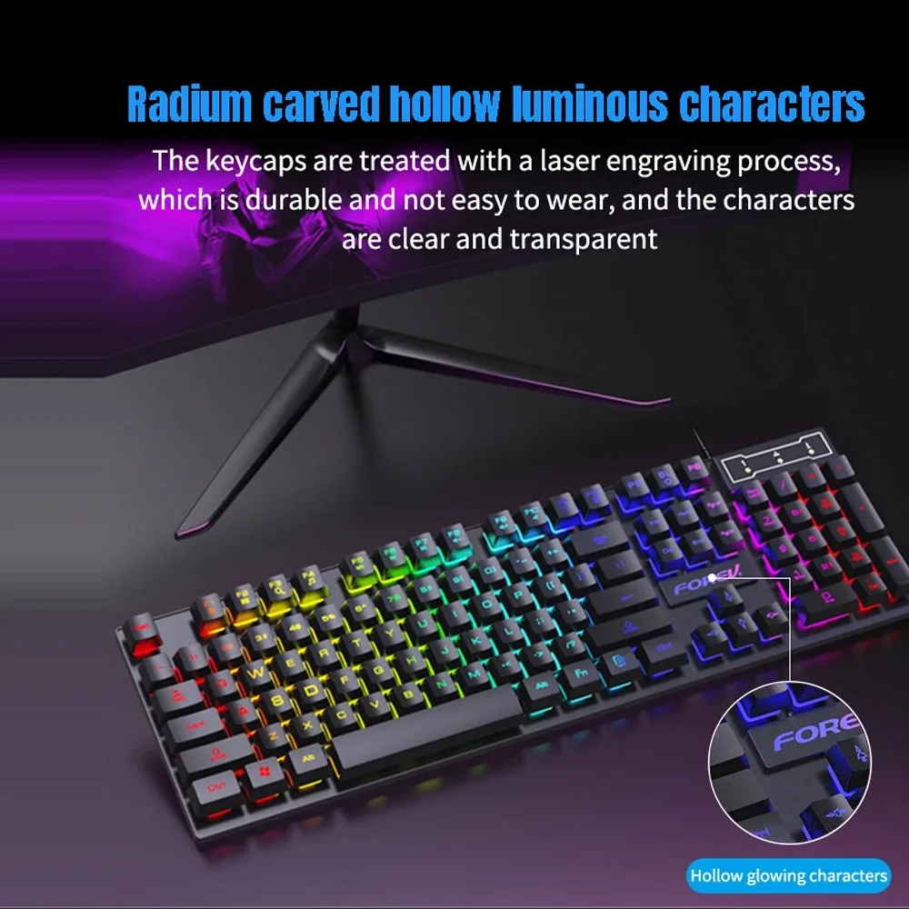 Wired Mechanical Keyboard for PC Laptop Desktop 104Keys Ergonomic Colorful Lighting Gaming and Office Keyboard PC Accessories