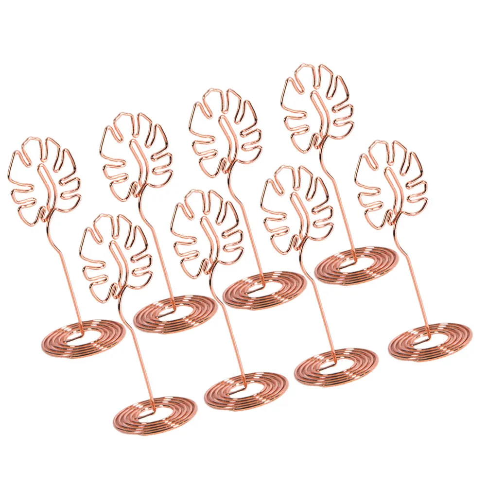 8Pcs Metal Name Card Holder Electroplated Rosy Golden Monstera Desktop Decoration Memo Paper Clip Table Number Holder Wedding