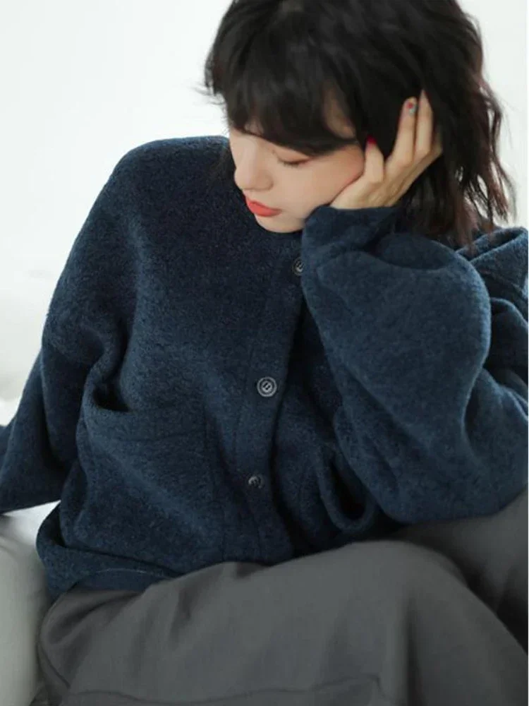 Mezclas de estilo corto para Mujer, abrigos holgados con bolsillos que combinan con todo, Harajuku, suaves, Vintage, abrigos de otoño puros, Ropa informal de temperamento para Mujer estética