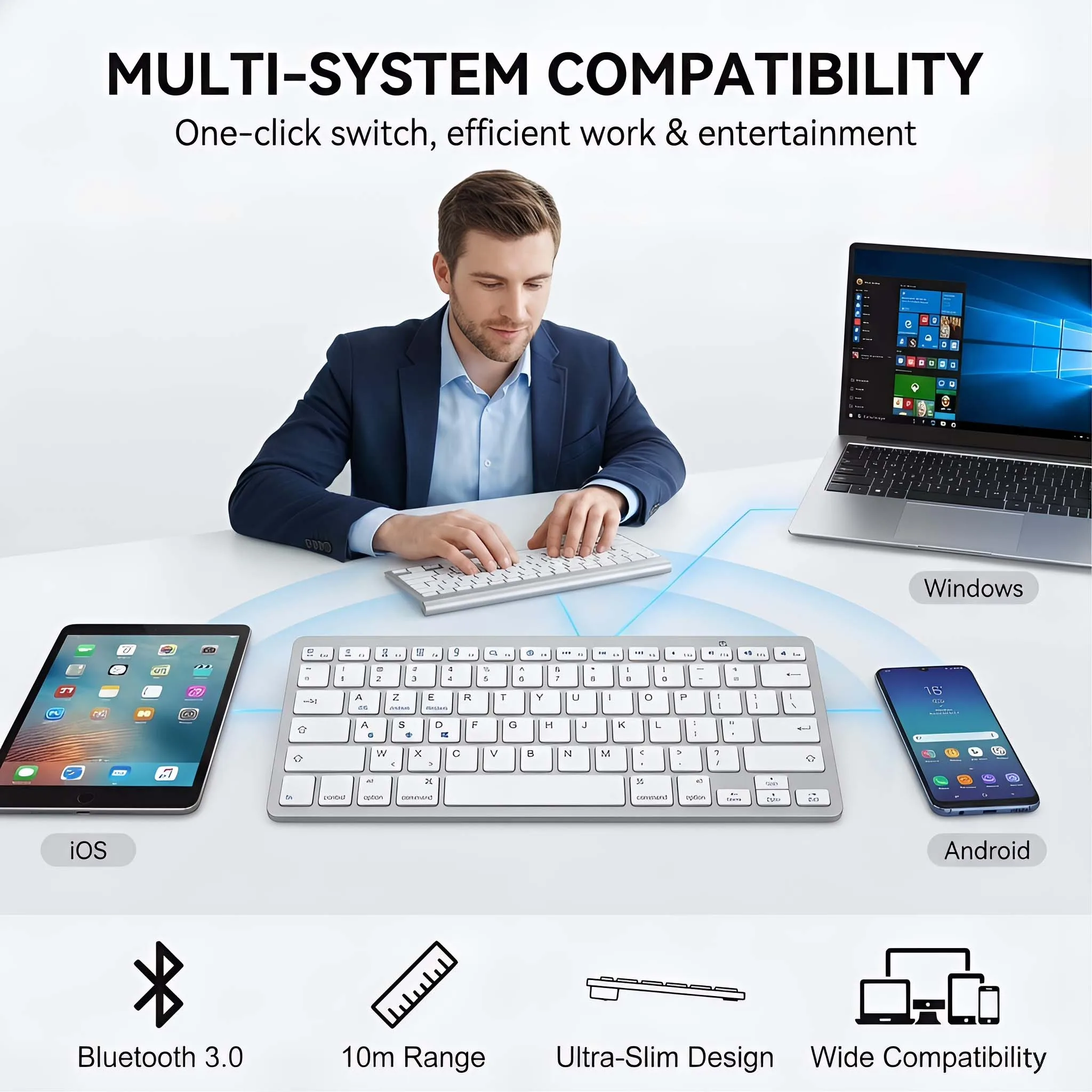 French Language Ultra Thin Lightweight Low Noise Keyboards for Laptop/Computer/Surface