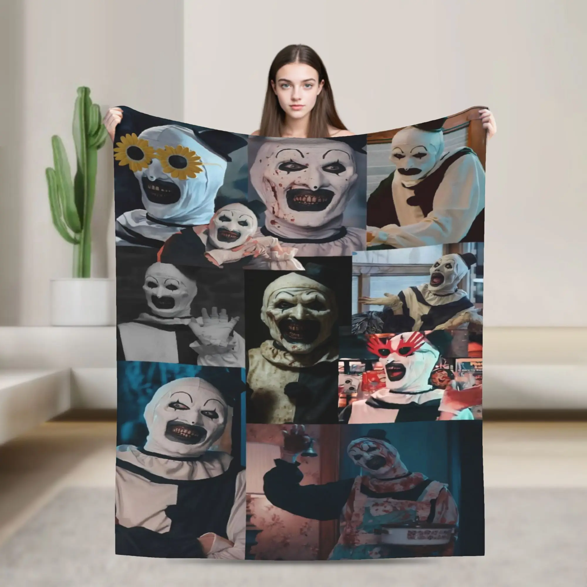 Terrifier Blanket Cover Coral Fleece Plush Horror Movie Warm Throw Blankets for Home Couch Bedroom Quilt