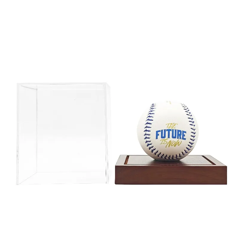 3/5pcs Clear Cube Baseball Display Case with Pine Wood Base & Glass-Like Cube Single Ball Holder Collector's Showcase Box Cases view 5