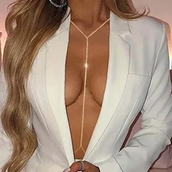 Simple Rhinestone Long Body Chain Necklace Crystal Choker Bikini Bra Jewelry Chest Fashion New Sexy Waist Belly Chain for Women