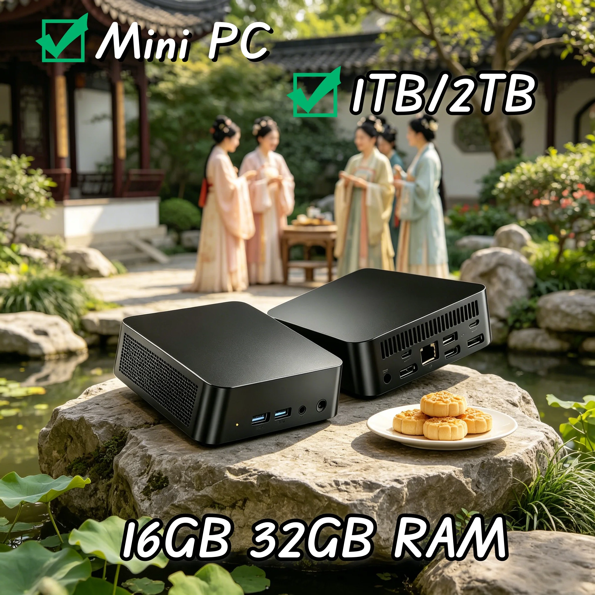 

Laptop 2026 New Pocket Mini PC Dual Chip Option 32GB RAM Large Storage WiFi6 Type-C Gaming Desktop Computer