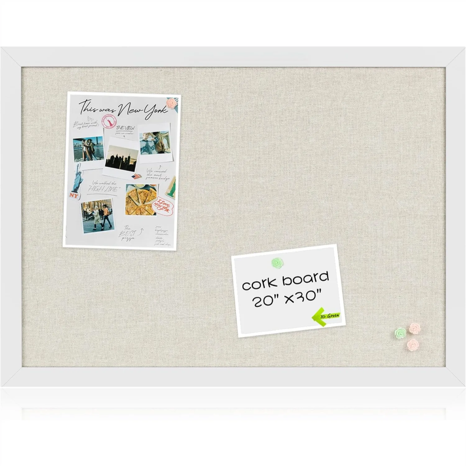 

Cork Bulletin Board 30x20 Inch with Linen Surface, Self-Healing Pin Board for Home Office Wall Decor, Framed Memo Board with 20