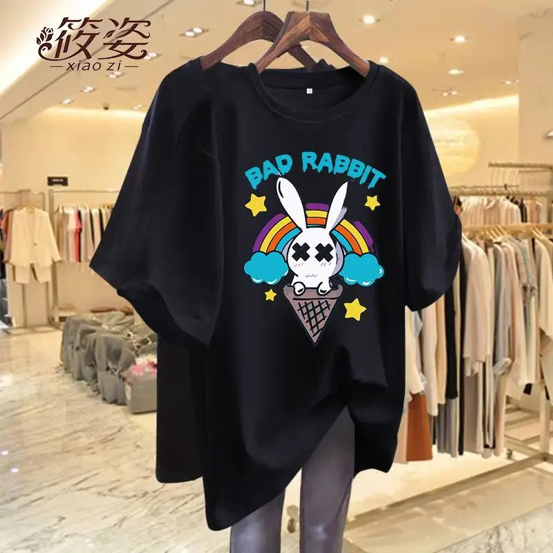 Women Clothing Summer Short Sleeve T-shirt O-neck Loose Printed Basic Tops Female Fashion Vintage Cartton Chic Pullovers