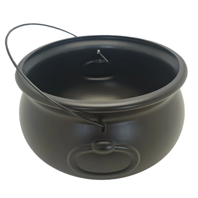 Large 12Inch Black Cauldron Kettle Bucket Witches Sweets Candy Bowl for Halloween Trick or Treating Party Decoration