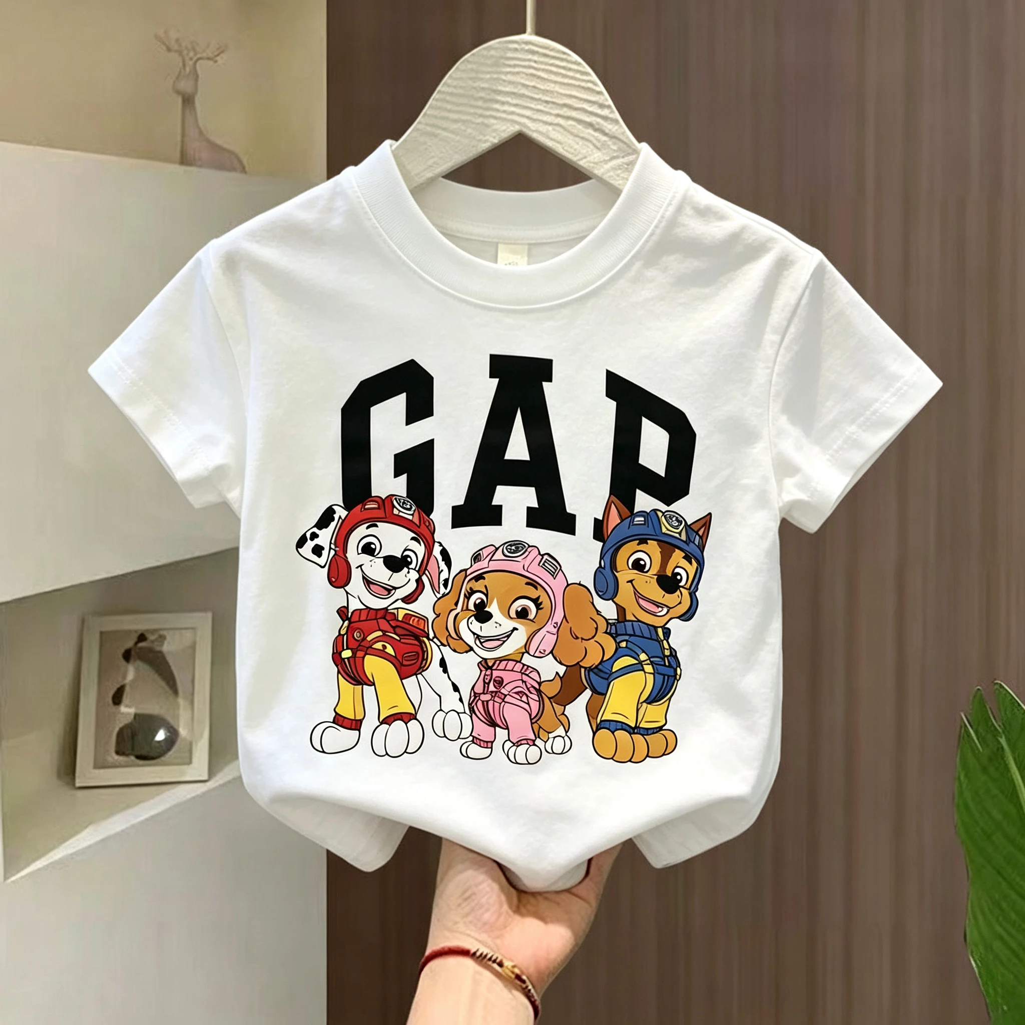 Children Paw Patrol Letter Print Boy and Girl Marshall Skye Chase Cartoon Dog Pattern Casual Birthday Gift T-shirt