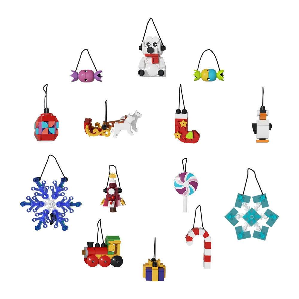 24 Kerstfeest Ornament Opknoping Hanger Hanger Kerstman/krans/elanden/sneeuwpop Bouwstenen Set DIY Kinderen Puzzel speelgoed Cadeau