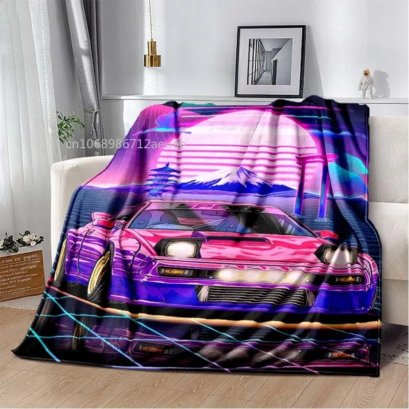 Neon Japanese Art Miata Car Printed Flannel Blanket Lightweight Warm Plush Bed Sofa Chair Blanket