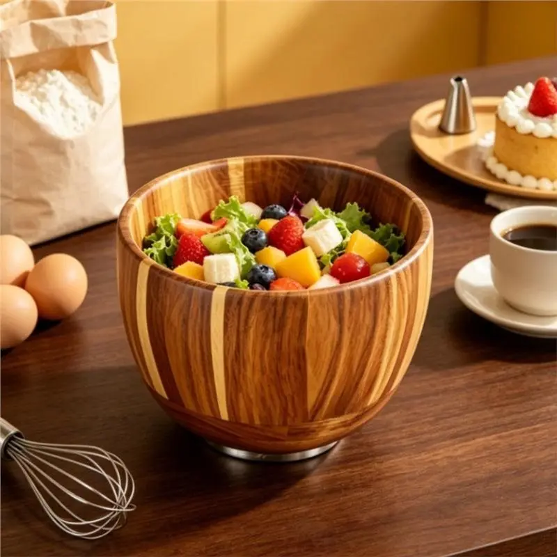 AA51 Wooden Wood Mixing Bowl For Kitchenaid 4.5& 5 QT Stand Mixers-Stainless Steel Locking Base Included