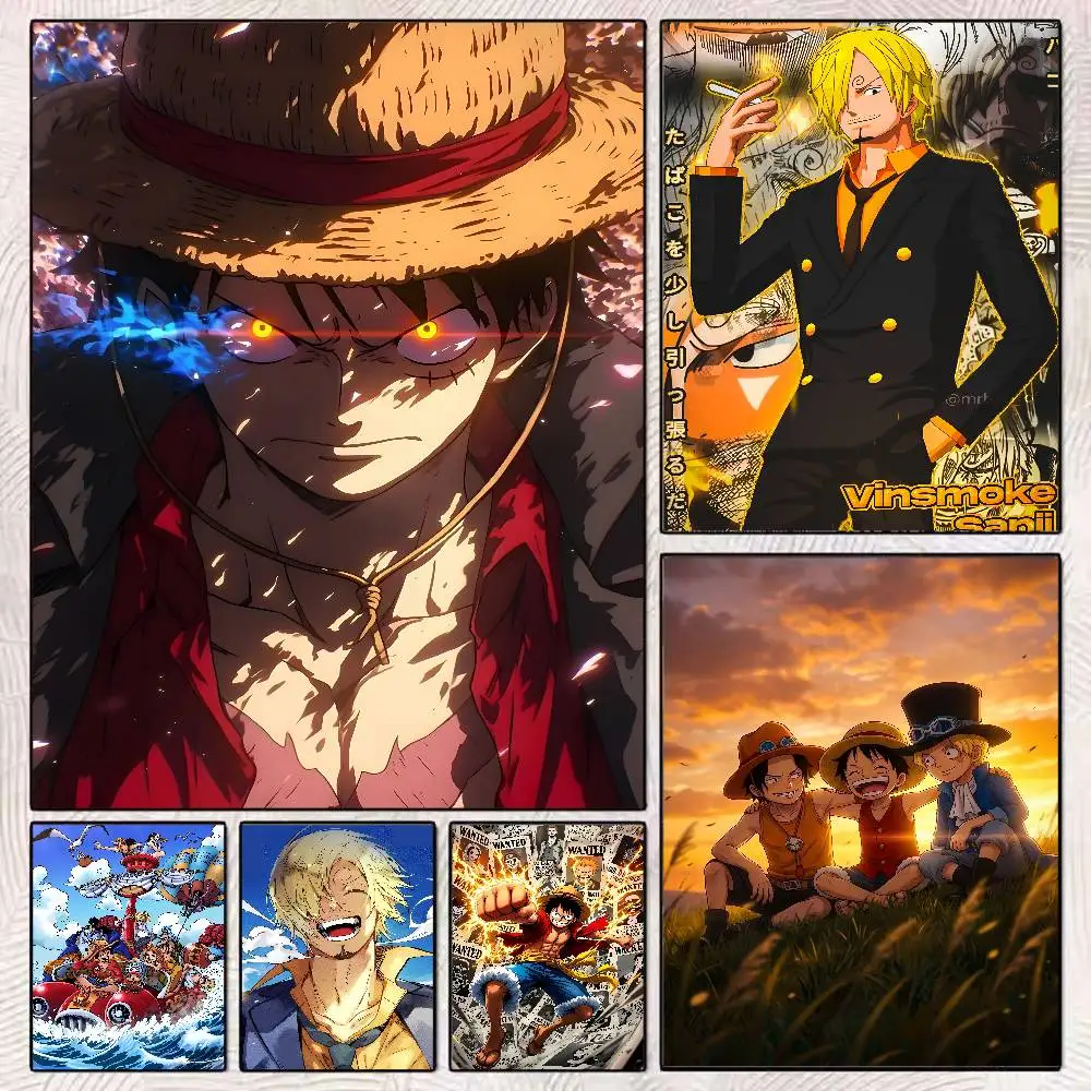 Póster de anime de One Piece, arte de pared en lienzo HD de la tripulación del sombrero de paja, impresión impermeable para decoración de dormitorio y sala de estar, regalo