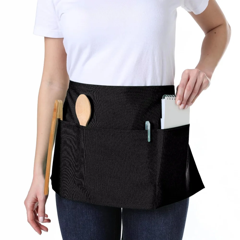 3Pocket Waist Short Apron for Restaurant Chef Waiter Coffee Shop BBQ Barber Cleaning Supplie Unisex Durable Universal Half Apron view 3