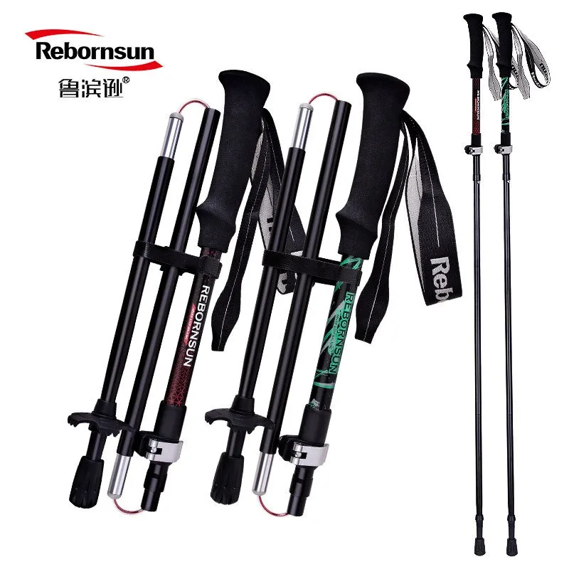 Trekking Pole Foldable Carbon Fiber & Aluminum Alloy 240g 34-125cm 5-sections Ultra-Light Folding Hiking Pole Walking Sticks