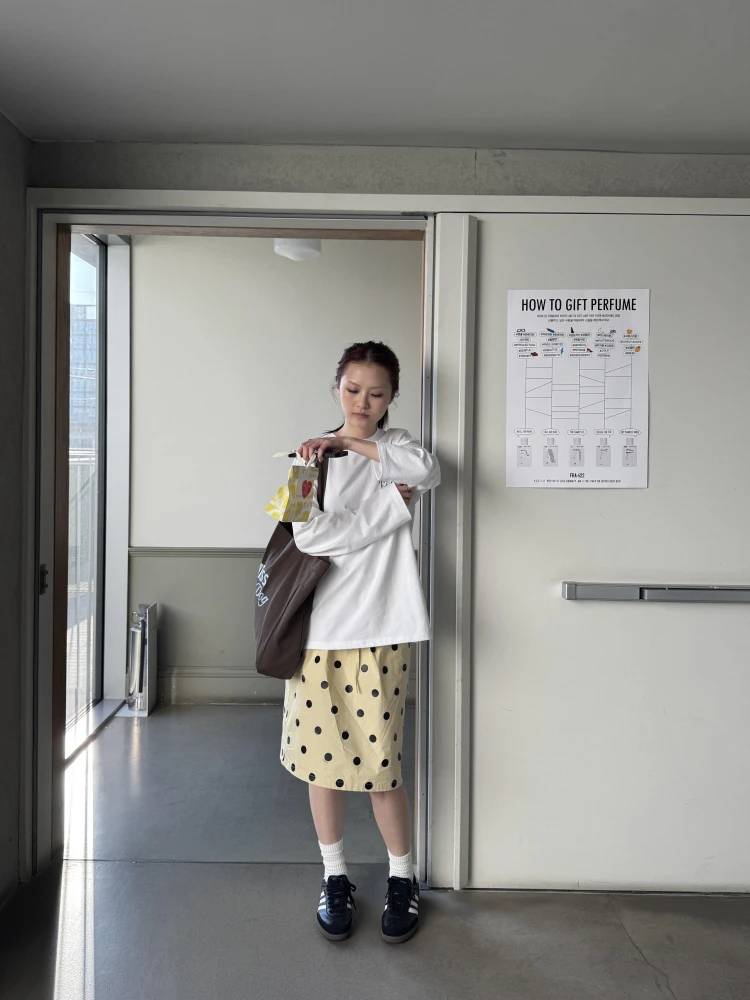 High Waist A-Line  Dress Vintage American Yellow Polka Dot Women's Summer New Casual High Quality Mid-Length Skirt