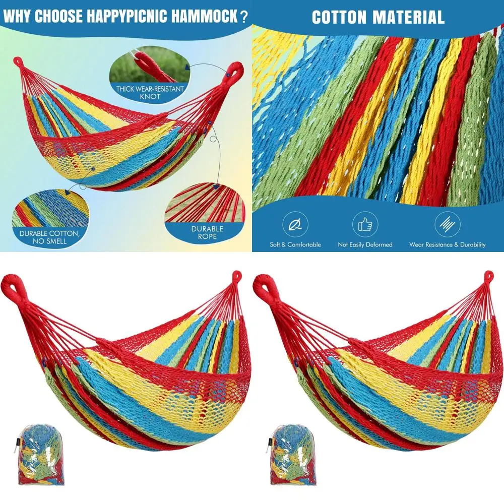 

Portable Family-Sized Handwoven Hammock with Carry Bag, Multicolored for Travel, Camping, Backyard, Porch, Outdoor and Indoor Us