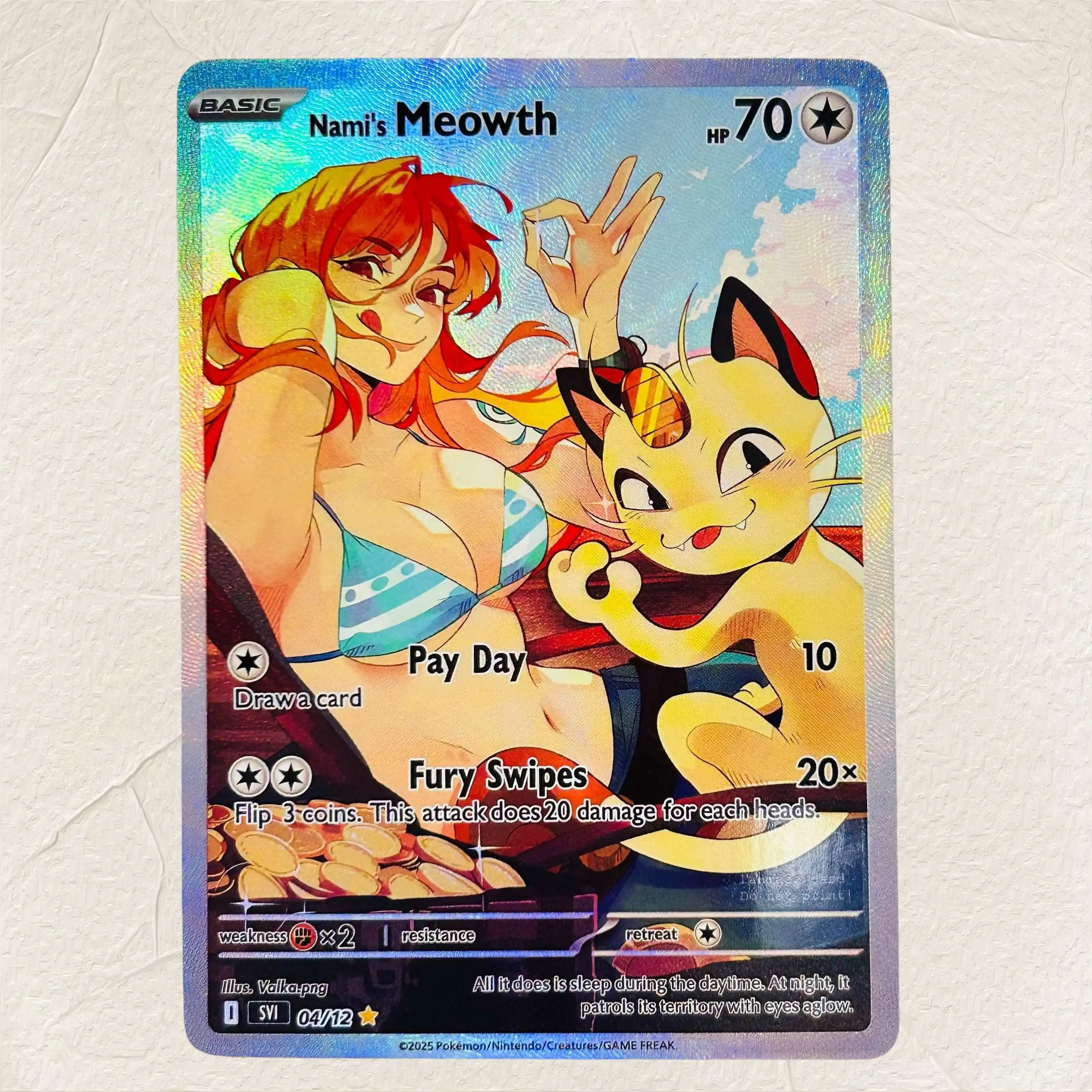 

DIY Pokemon Nami's Meowth 04/12 Holographic Texture Cards English Version Perfect Condition Classic Anime Collectible TCG