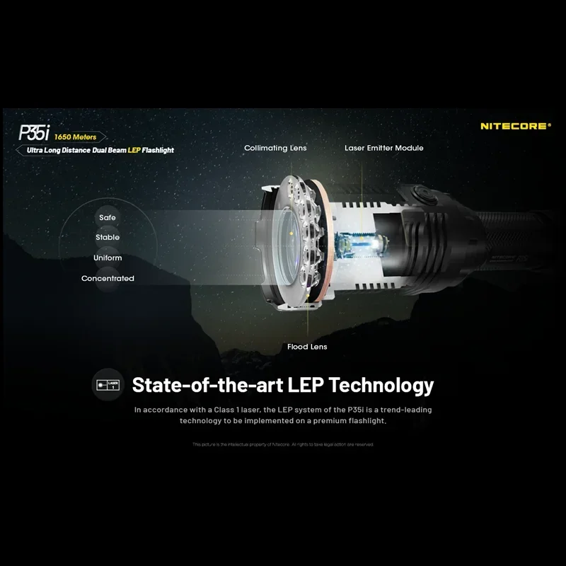 NITECORE P35i 3000Lumens Rechargeable Ultra Long Range Searchlight With 5000mAh Battery+RSW2i Remote Switch Emergency Lighting