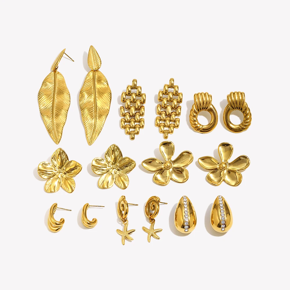 E.B.belle Banana Shaped Water Drop Splicing Diagonal Circular Bohemian Long Eyelash Eye Disc Feather Leaf Petal Flower Earrings