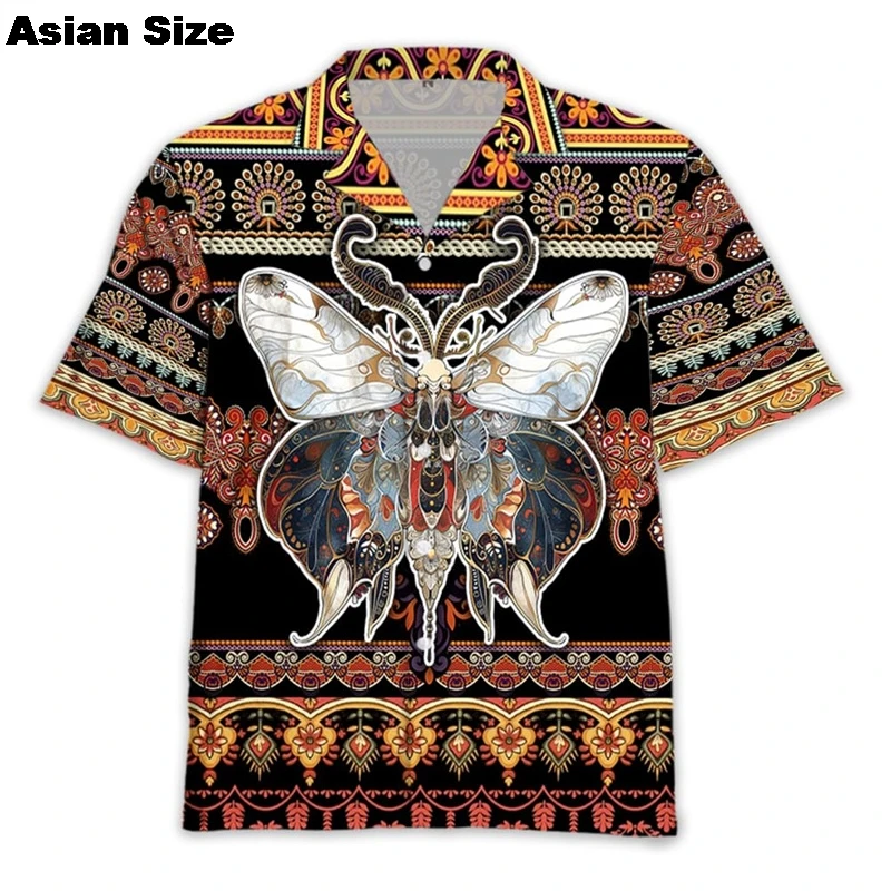 

Vintage Moth Skull 3D Printed Short Sleeve Shirts For Men Women Goth Beach Shirt 2025 Summer Lapel Blouse Harajuku Hawaii Blouse