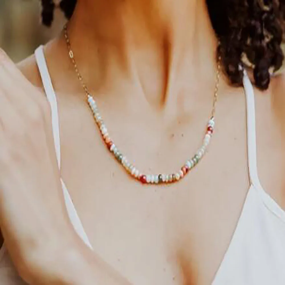 Cute Colorful Rice Beads Chokers Necklace For Women Boho Romantic Imitation Pearl Clavicle Chain Jewelry Gift