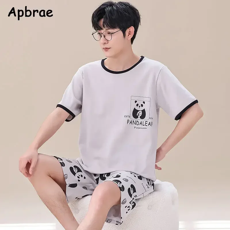 Summer Mens Pajamas Plus Size 4XL Casual Short Tops Short Pants Cotton Pijamas Men Sleepwear for Men Fashion Cartoon Home Wear