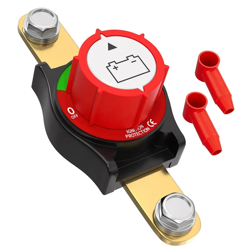 

Side Pillar Battery Disconnect Switch With 2x Red Rubber Sleeve Compatible With DC 12-48V Systems For Cars, Boats, RVs, ATVs