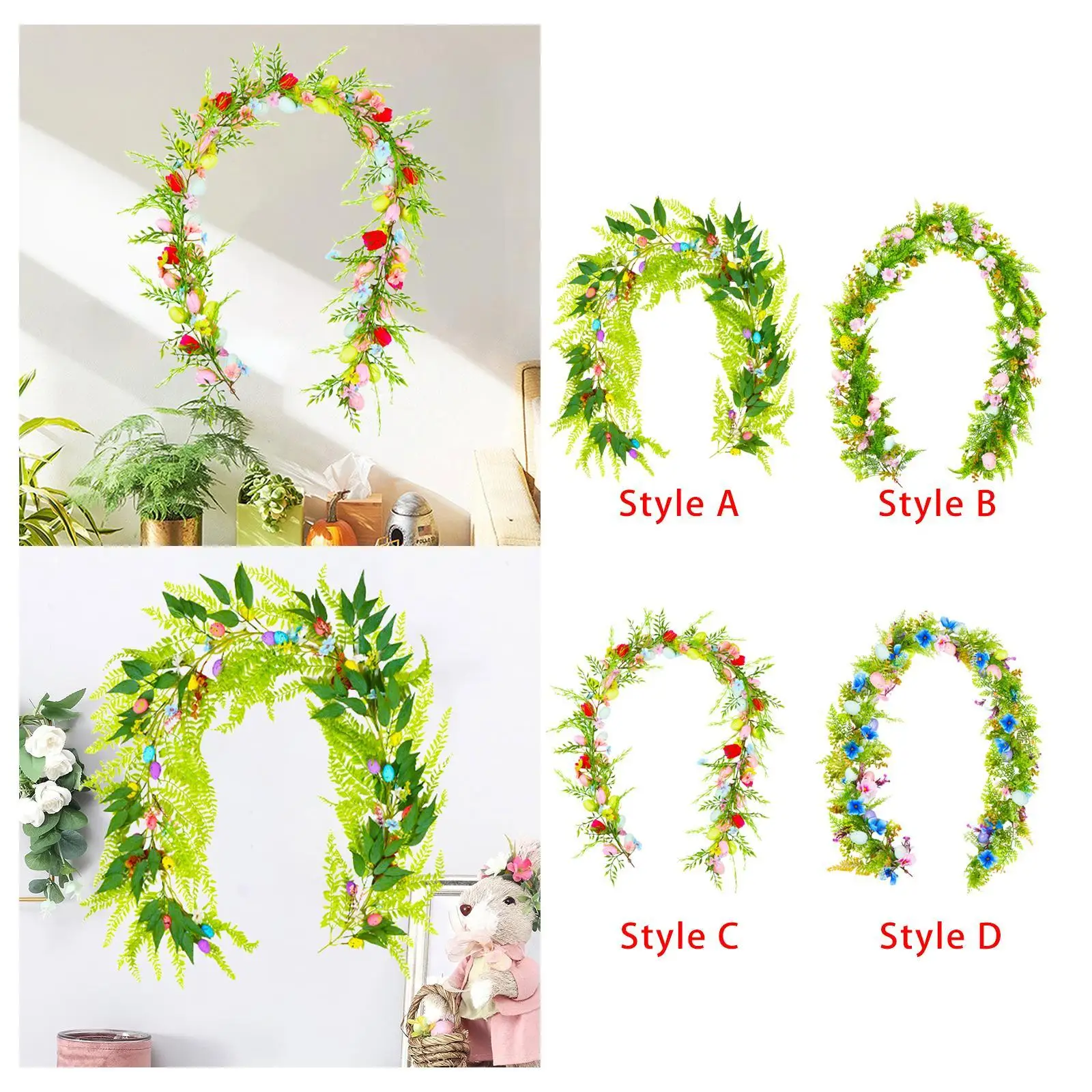 

6.23ft Easter Garland Easter Egg Garland Photo Props Easter Decoration Hanging Ornament for Farmhouse Wall Shelf Tree Office