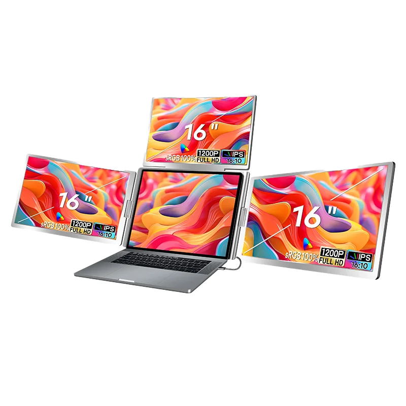 Hot Selling 16 Inch Quad Monitor with Triple Screen Portable Monitor for Laptop Screen Extender LCD Display 1 Cable Connect
