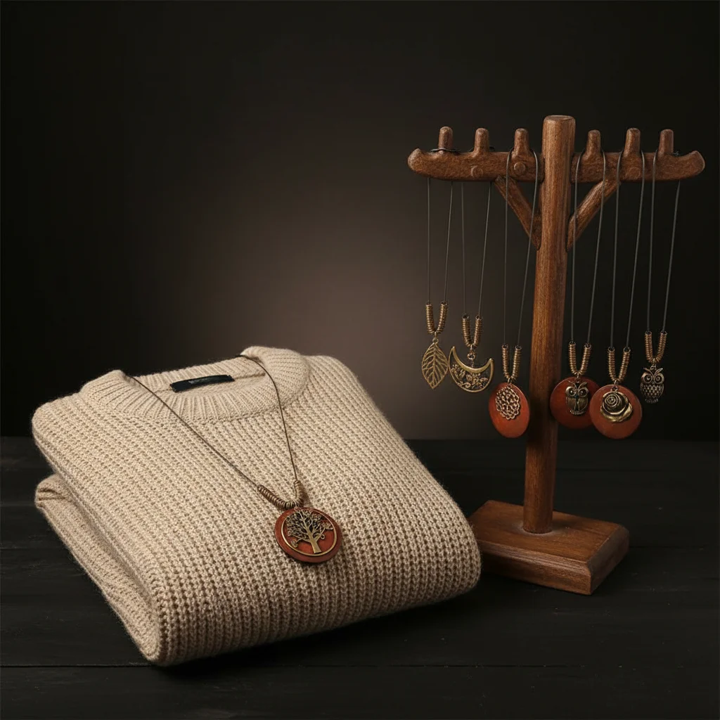 Women Vintage Ethnic Round Wooden Leaf Owl Long Sweater Chain Necklace Clock Pendant Female Jewelry Neck Accessories Gifts