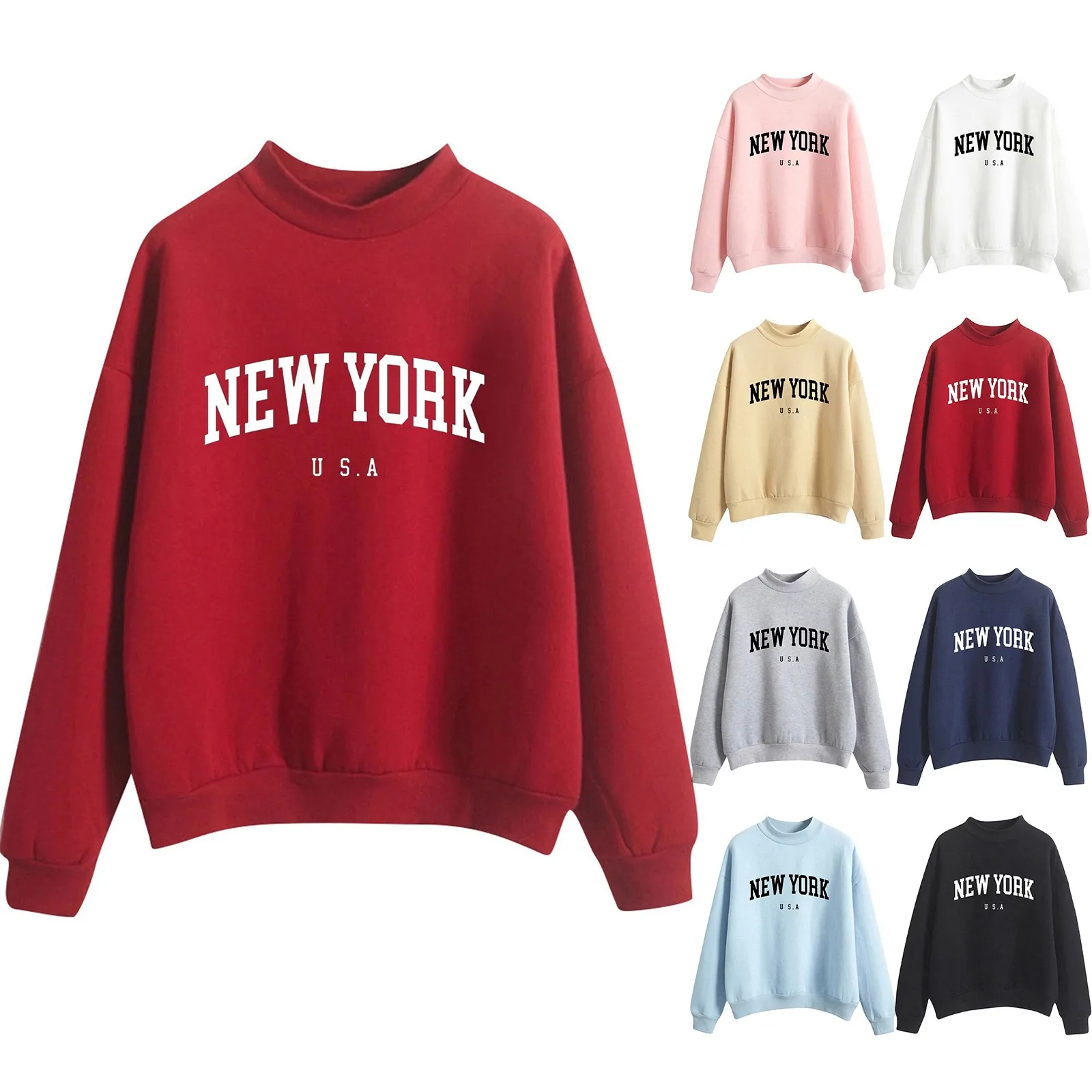 

Autumn Winter Round Neck New York Printed Sweat Shirts For Women Long Sleeve Pullover Sweatshirt 2024 New Hoodless Sweatshirt