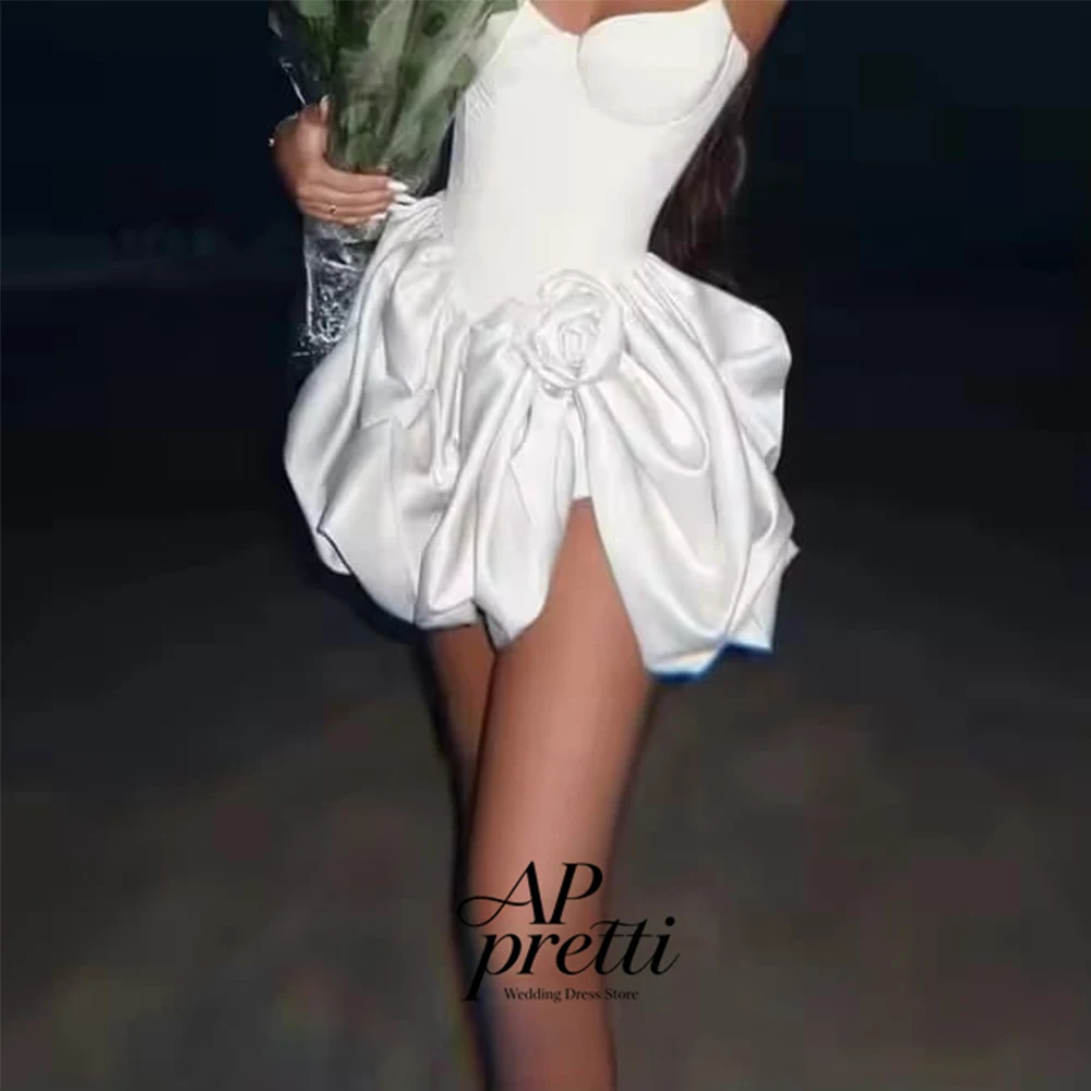 AP pretti Sweet Soft Satin 3D Flowers Mini Wedding Dresses Sweetheart Customized Sleeveless A-line Bridal Gown Robe De Mariée 