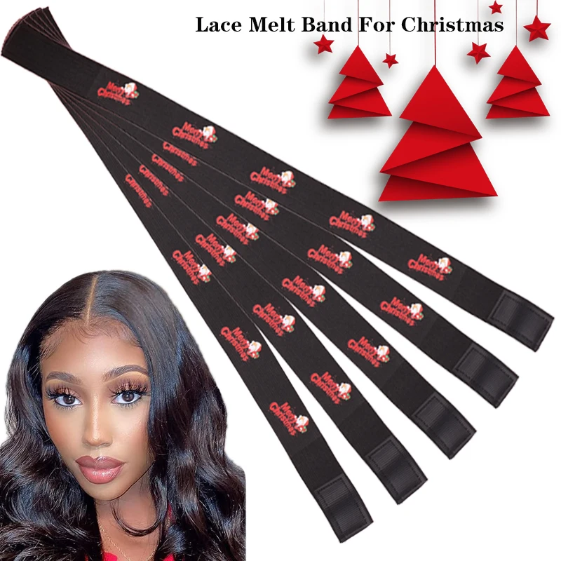 Christmas Printed Melt Band For Lace Frontal Edge Control Melting Band With Sticker 5Pcs Hair Band With Magic Tape To Hold Wigs