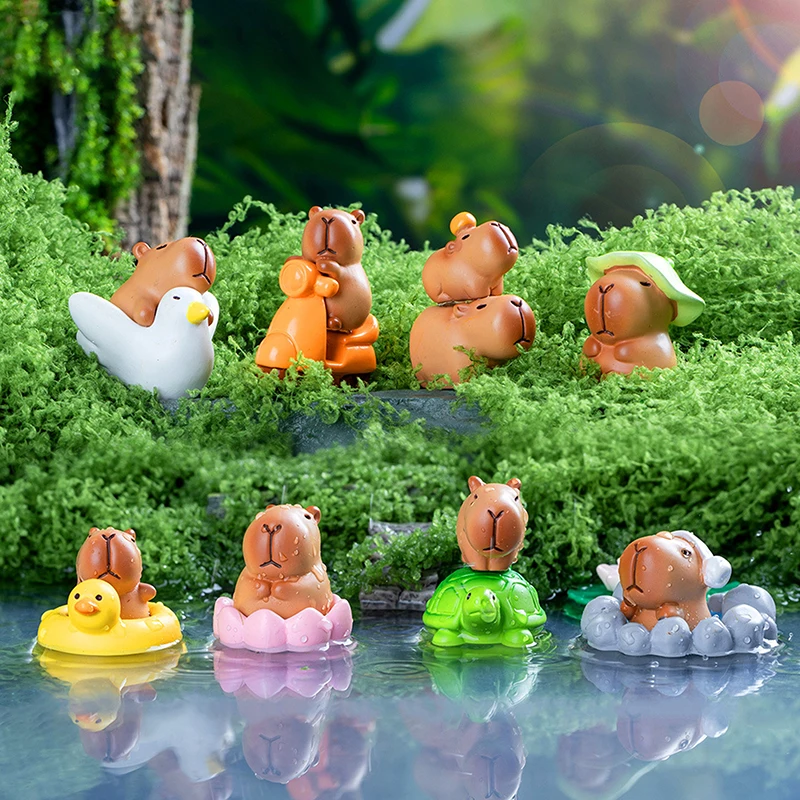 Cartoon Cute Capybara Miniature Figurines Creative Fashion Mini Animals Figurine Kawaii DIY Home Decoration Accessories Gifts