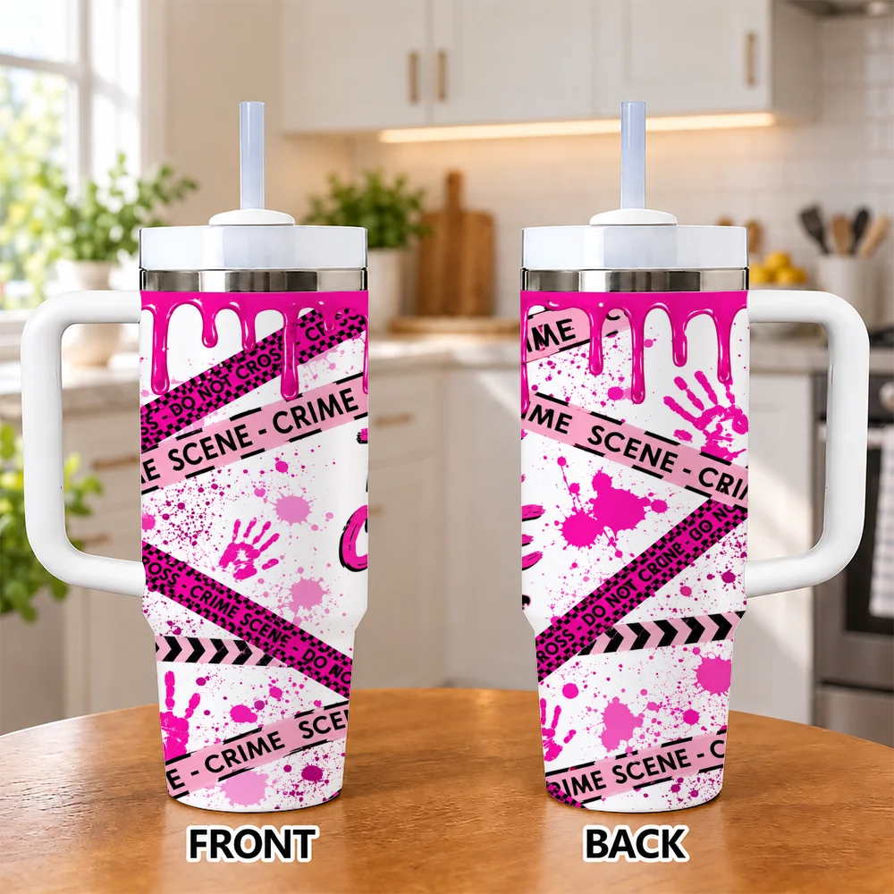 True Crime Addict Vacuum Flasks 40oz Insulated Stainless Steel Tumbler with Handle & Straw, Hot Cold Gift Cup