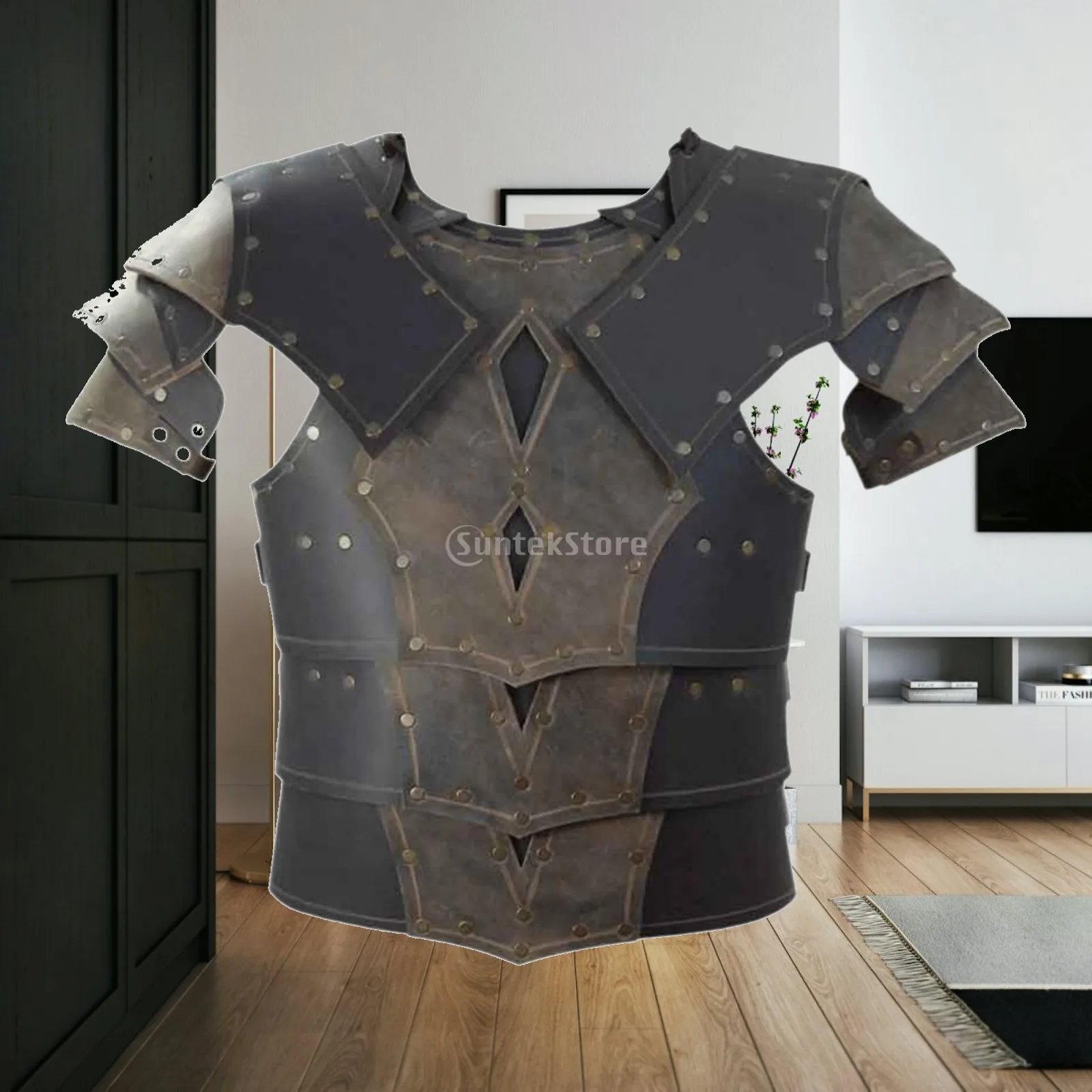 Steampunk Medieval Chest Armor Shoulder Cape Harness Men Gothic PU Leather Body Costume Cosplay Guard with Rivets Decor for