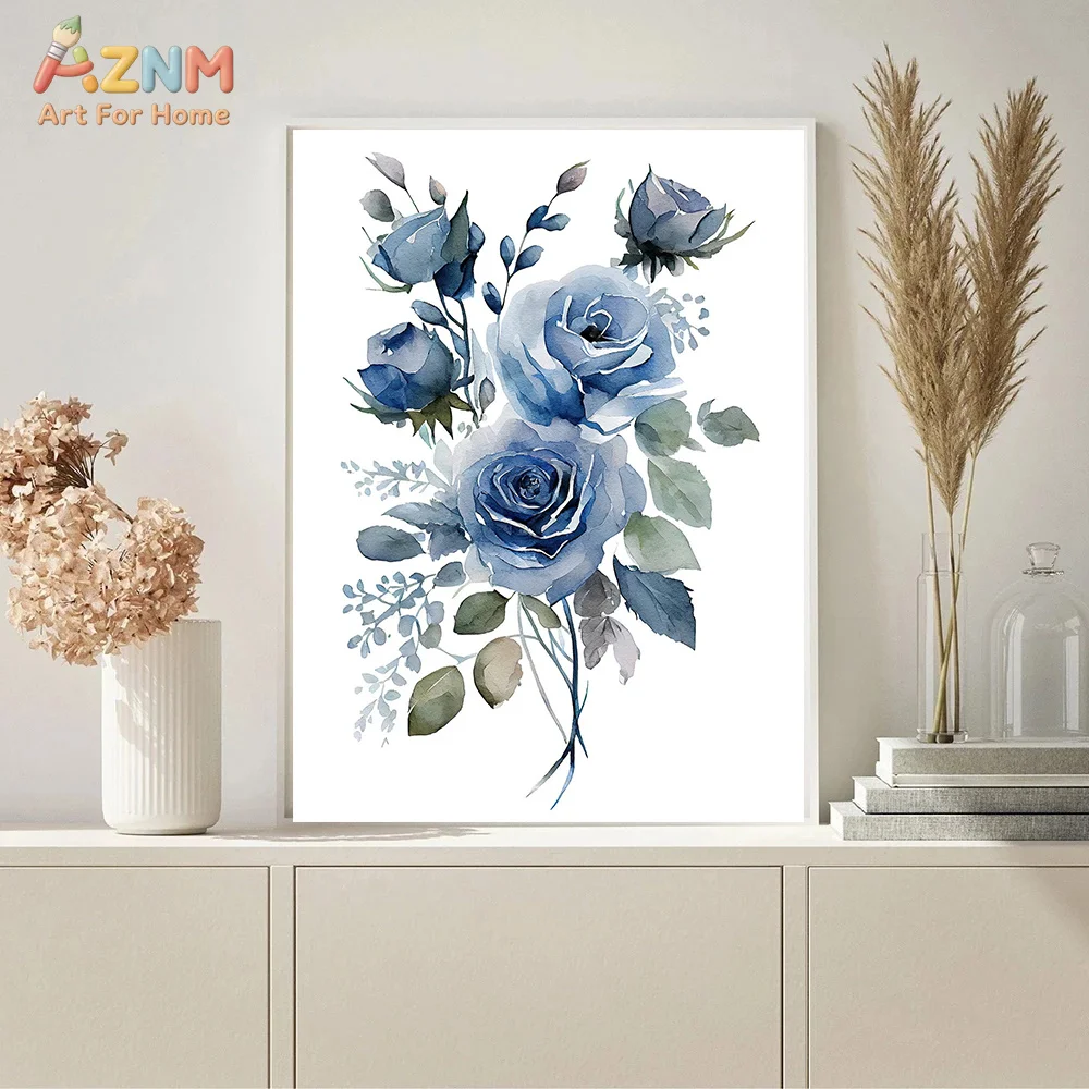 AZNM Watercolor Wildflower Canvas Wall Art Botanical Floral Bouquet Print for Minimalist Home Decor