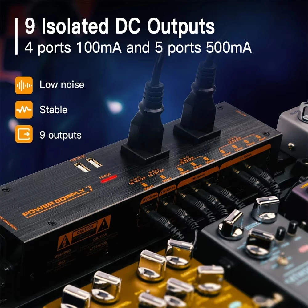 JP-07 Guitar Effect Pedal Power Supply 1200W AC Board 9 Outputs DC 9V/12V/18V USB 5V Outputs Strong Filter EU Plug Metal
