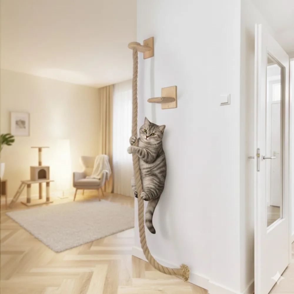 

Wall Mounted Cat Scratching Post, Heavy-Duty Sisal Rope for Sharpening Claws, Durable Jumping Perch with Strong Bracket