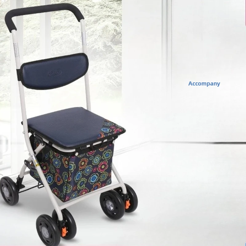 Foldable Senior Walker with Seat - Lightweight Shopping Cart, Portable Grocery Trolley, Sturdy Mobility Aid for Elderly