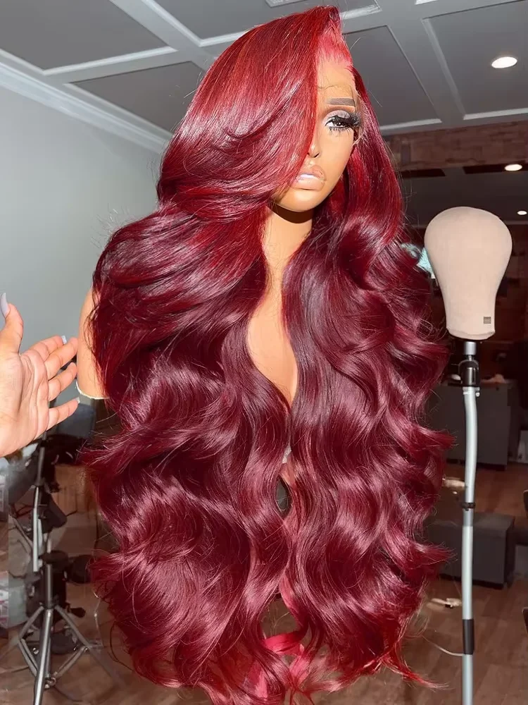 

13x6 HD Burgundy 99j Body Wave Lace Front Human Hair Wig 40 Inch Lace Frontal Wig 250 Density Brazilian Colored Pre Plucked Wigs