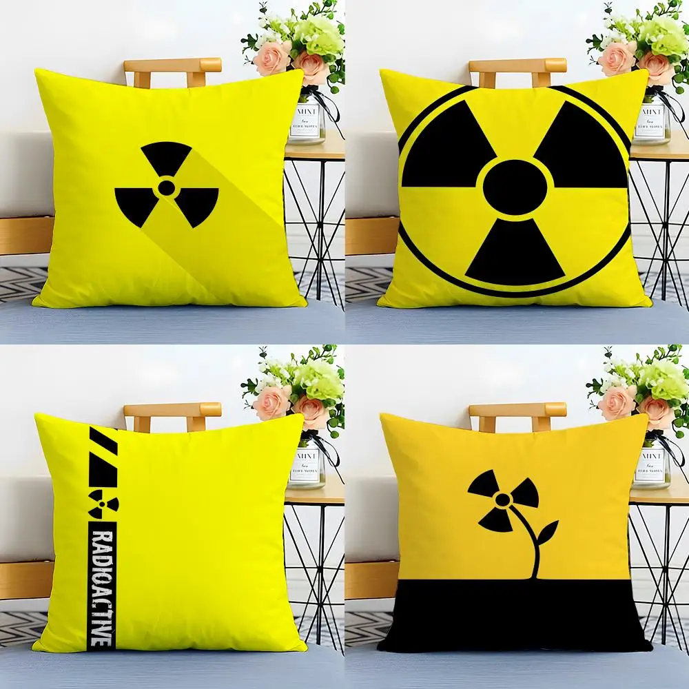 Casual yellow radiation aesthetic Radioativos Cushion Cover Washable Linen Pillowcase Soft  for Sofa Bed Cozy Home Room Decor