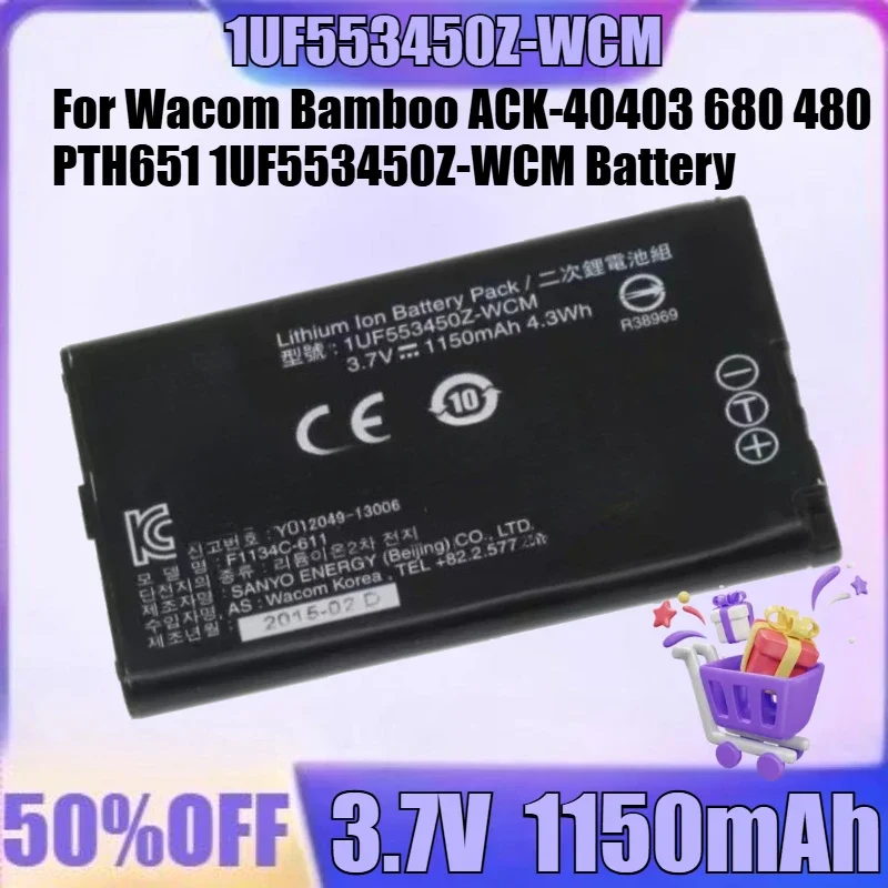 SWZY New 1UF553450Z-WCM 3.7V 1150mAh Battery For Wacom Bamboo ACK-40403 680 480 PTH651 1UF553450Z-WCM Battery 1150mAh(4.3Wh)