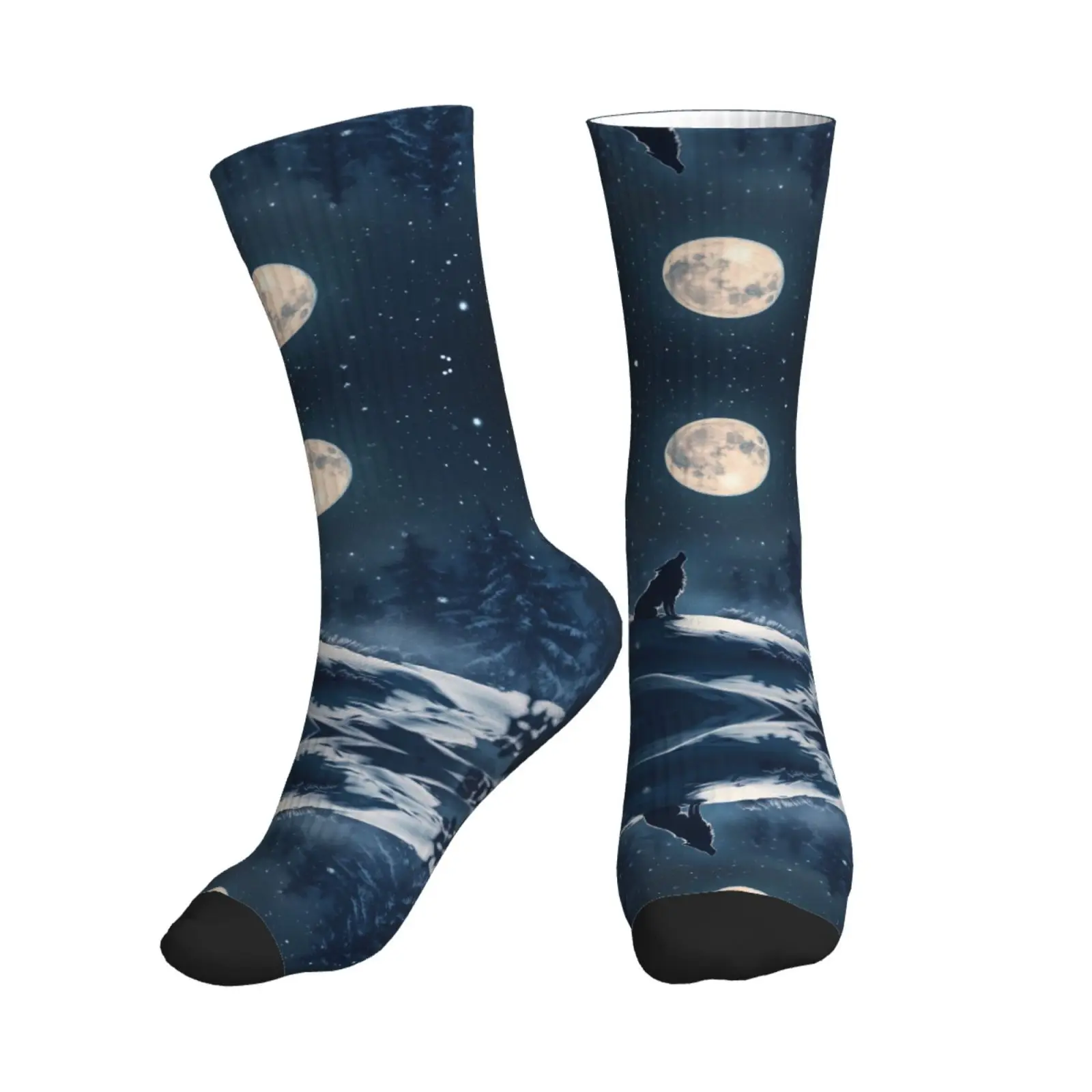 

Crew Socks For Women Men Athletic - Wolf Howling Full Moon Soft Comfort Breathable Mid-Calf Sole Running Socks Womens Men