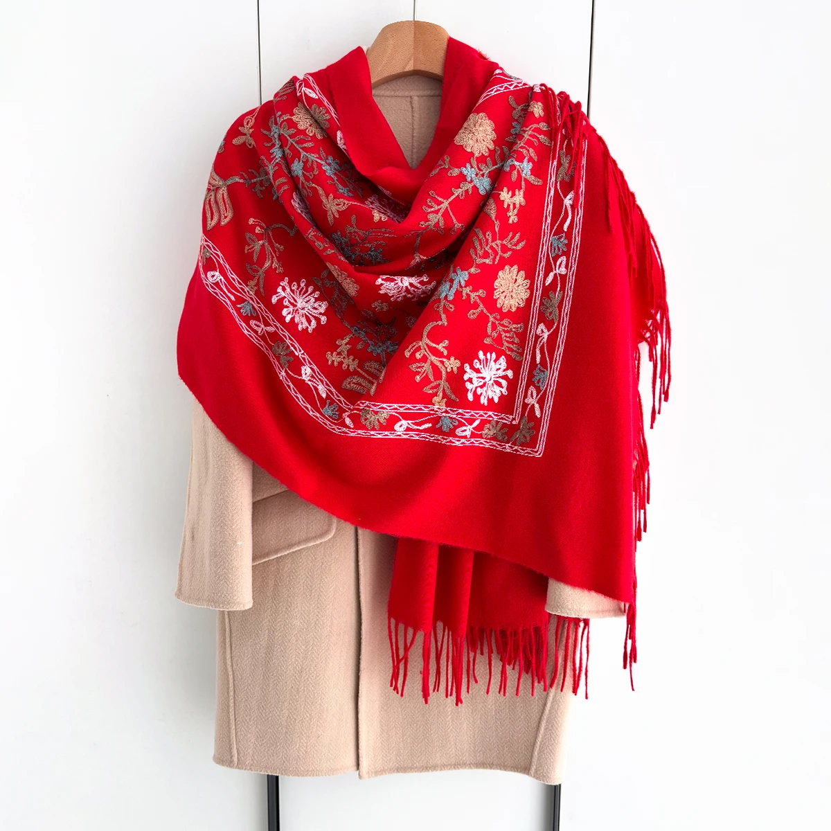 Many Colors Floral Warm Scarf For Women 70*210cm Luxury Faux Cashmere Shawl Winter Thick Pashmina Tassels Poncho Elegant Wrap image 4