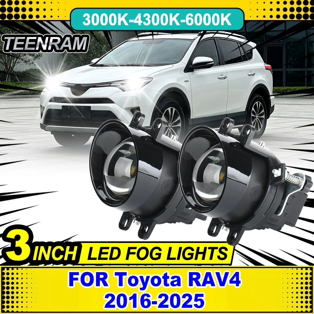 3 inches  Bi-led Fog Light Projector Lens White Yellow HID Bi-Xenon High Low Beam Fog Lights FOR Toyota RAV4 2016-2025 2017 2018