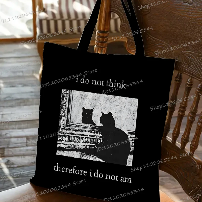 

«Я не думаю, что, что я не думал» Забавная сумка-тоут с котом в стиле гранж, винтажная сумка для покупок с котом в готическом стиле, женская и мужская модная сумка на плечо